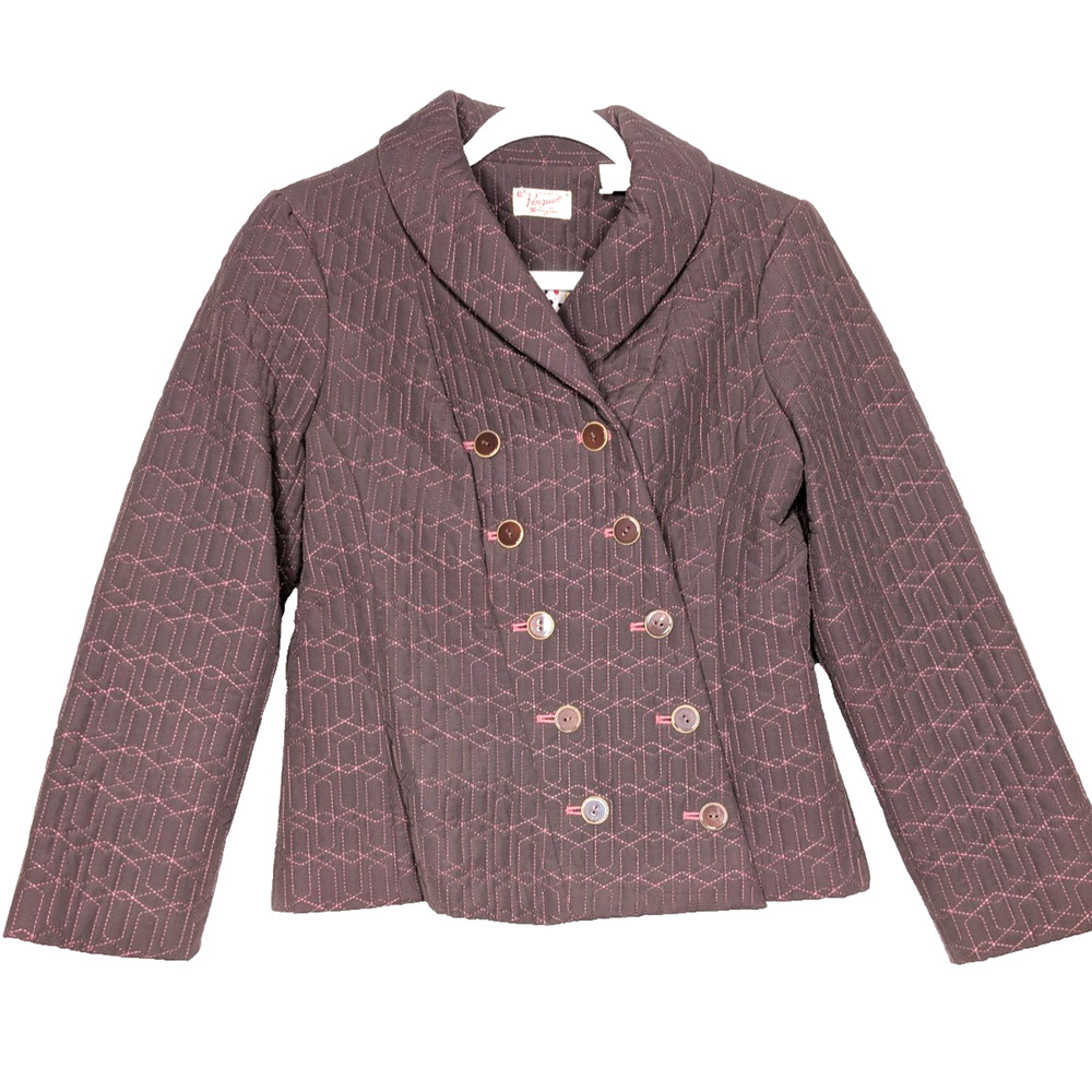 Penguin Brown Quilted Asymmetric Button‎ Double Breasted Preppy Twee Jacket 10